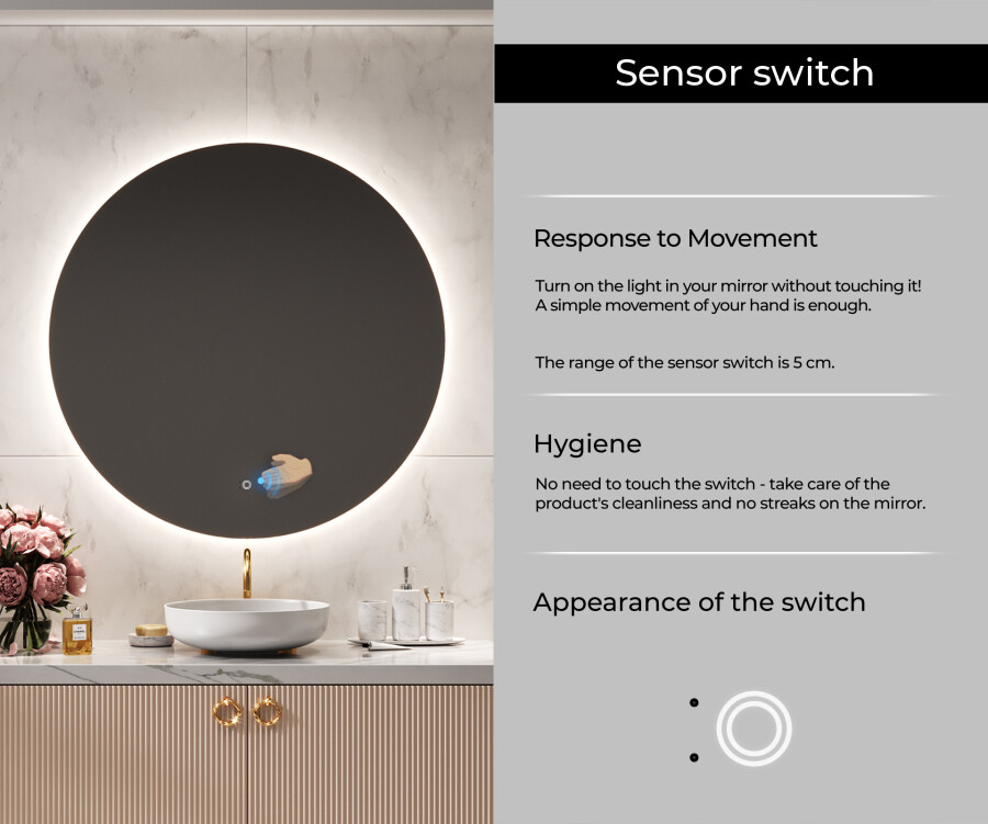 Bathroom mirror deals round with light
