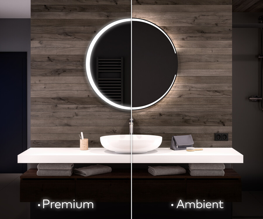 Round bathroom mirror with led deals lights