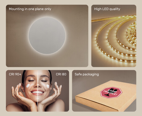 Round Backlit LED Bathroom Mirror 70cm with cool LED color 7000K, warm color 3000K, or neutral color 4500K #5