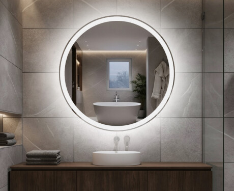 Battery operated round Illuminated bathroom wall mirrors L76