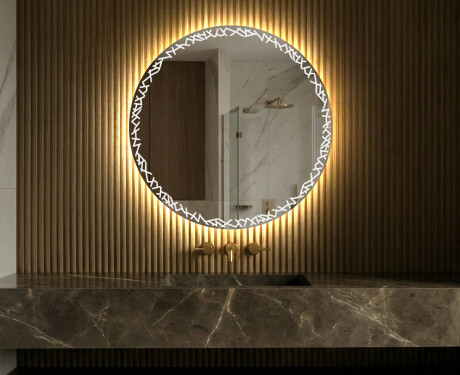 Battery operated round Illuminated bathroom wall mirrors L115