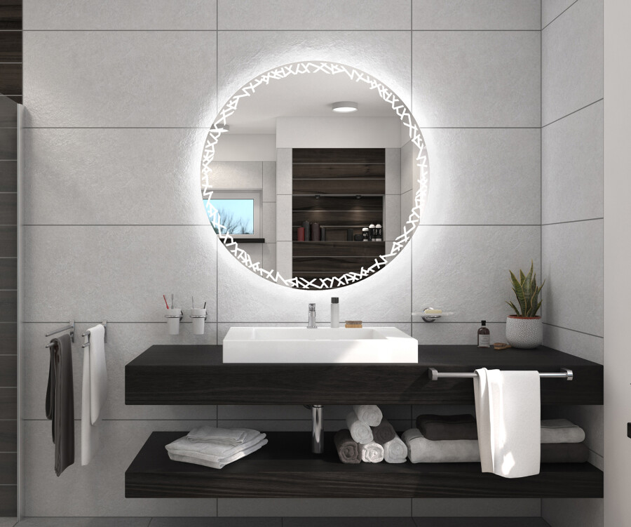Artforma Battery operated round Illuminated bathroom wall mirrors L115