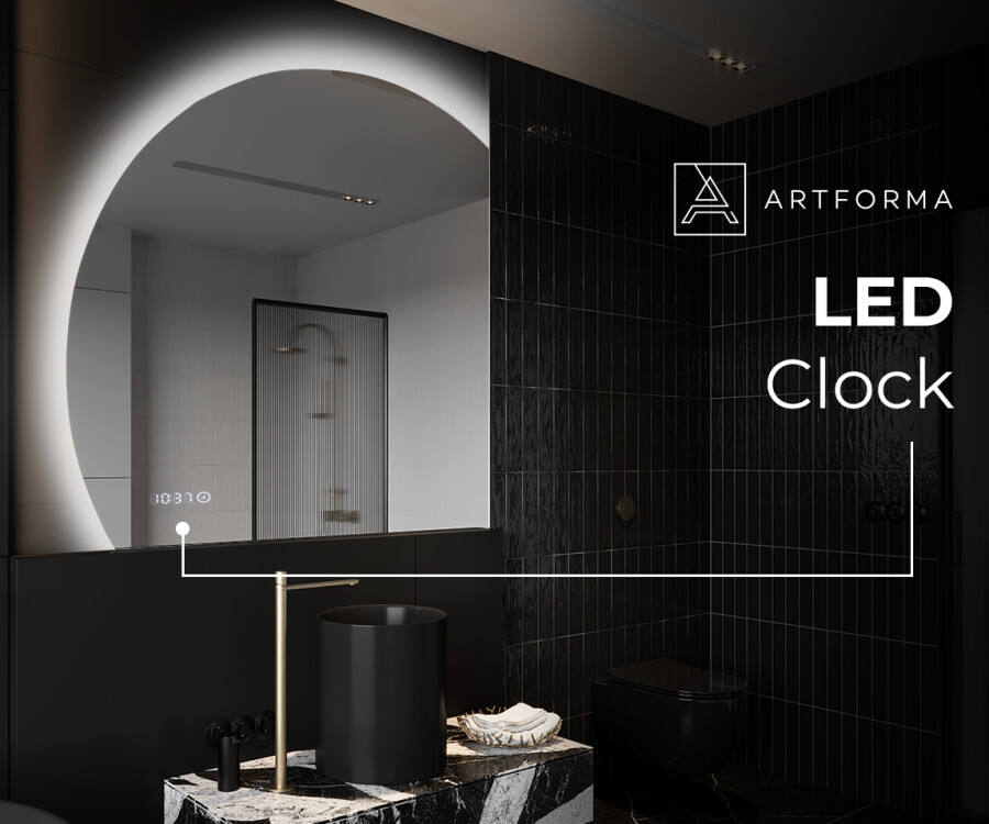Lighted bathroom discount mirror with clock