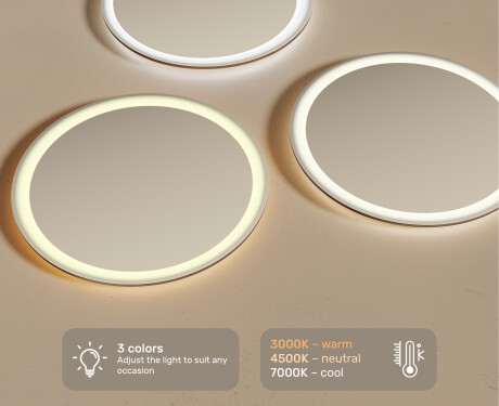 Round Backlit LED Bathroom Mirror 60cm with cool LED color 7000K, warm color 3000K, or neutral color 4500K #3