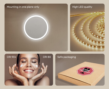 Round Backlit LED Bathroom Mirror 60cm with cool LED color 7000K, warm color 3000K, or neutral color 4500K #5