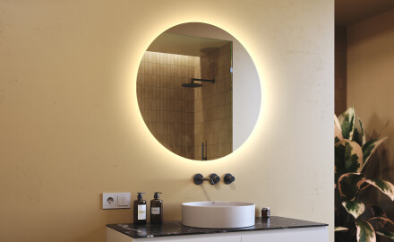 Round Backlit LED Bathroom Mirror 80cm with cool LED color 7000K, warm color 3000K, or neutral color 4500K