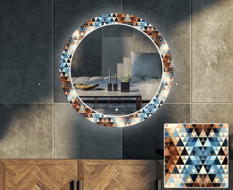 Round Backlit Decorative Mirror LED For The Living Room - Color Triangles