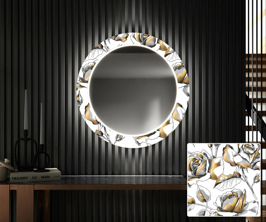 Artforma Round Backlit Decorative Mirror LED For The Hallway Golden