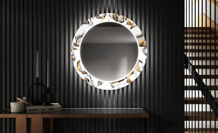 Round Backlit Decorative Mirror LED For The Hallway - Golden Flowers