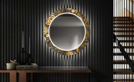 Round Backlit Decorative Mirror LED For The Hallway - Ancient Pattern