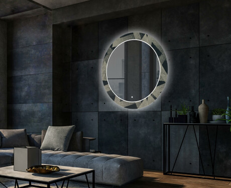 Round Backlit Decorative Mirror LED For The Living Room - Dotted Triangles #2
