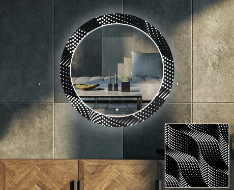 Round Backlit Decorative Mirror LED For The Living Room - Dark Wave