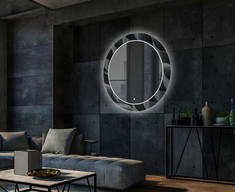 Round Backlit Decorative Mirror LED For The Living Room - Dark Wave #2