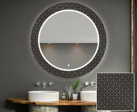 Round Decorative Mirror With LED Lighting For The Bathroom - Golden Lines