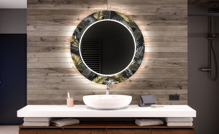 Round Decorative Mirror With LED Lighting For The Bathroom - Goldy Palm