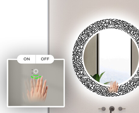 Round Decorative Mirror With LED Lighting For The Bathroom - Letters #4