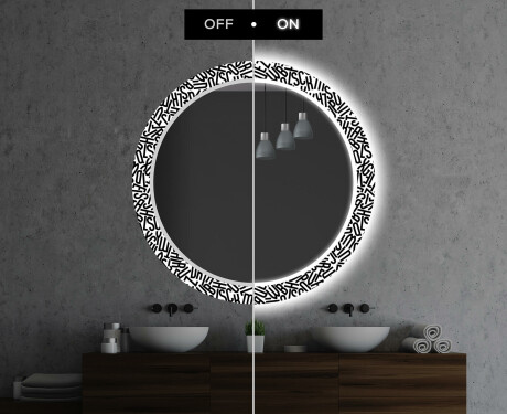 Round Decorative Mirror With LED Lighting For The Bathroom - Letters #6