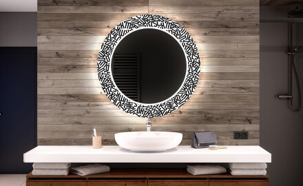 Round Decorative Mirror With LED Lighting For The Bathroom - Letters
