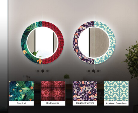 Round Decorative Mirror With LED Lighting For The Bathroom - Red Mosaic #5