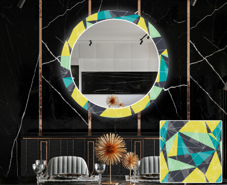 Round Backlit Decorative Mirror LED For The Dining Room - Abstract Geometric