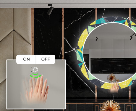 Round Backlit Decorative Mirror LED For The Dining Room - Abstract Geometric #4