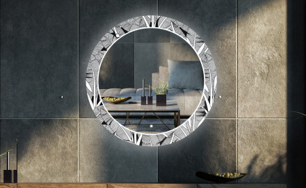 Round Backlit Decorative Mirror LED For The Living Room - Black and white jungle