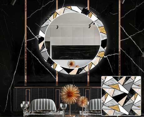 Round Backlit Decorative Mirror LED For The Dining Room - Marble Pattern
