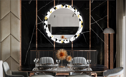 Round Backlit Decorative Mirror LED For The Dining Room - Geometric Patterns