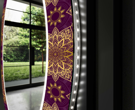 Round Backlit Decorative Mirror LED For The Living Room - Gold Mandala #9