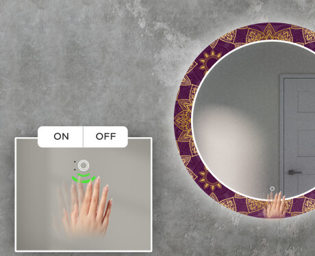 Round Backlit Decorative Mirror LED For The Living Room - Gold Mandala #4