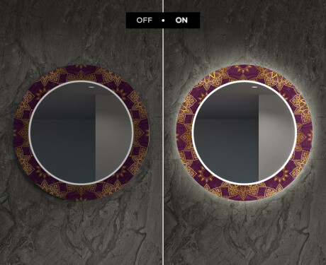 Round Backlit Decorative Mirror LED For The Living Room - Gold Mandala #6