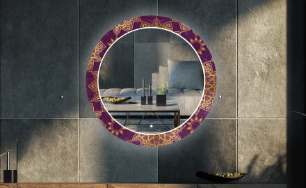 Round Backlit Decorative Mirror LED For The Living Room - Gold Mandala