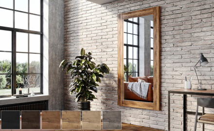 Vertical oak wooden illuminated mirror with rectangular frame L224