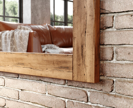 Vertical oak wooden illuminated mirror with rectangular frame and LED light L225 #2