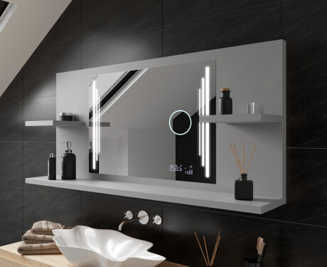 Bathroom led illuminated mirror with shelves L27