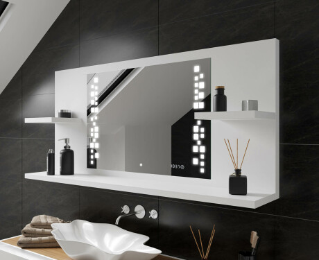 Bathroom led illuminated mirror with shelves L38