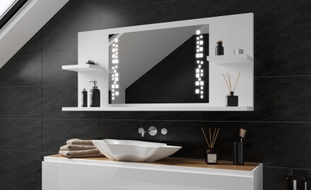 Bathroom led illuminated mirror with shelves L38