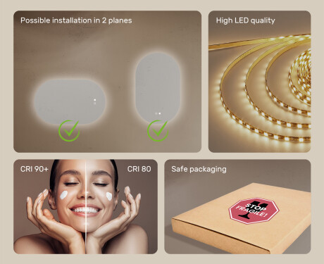 Illuminated bathroom mirror, dual color, touch switch, heating mat #6