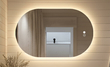 Illuminated bathroom mirror, dual color, touch switch, heating mat