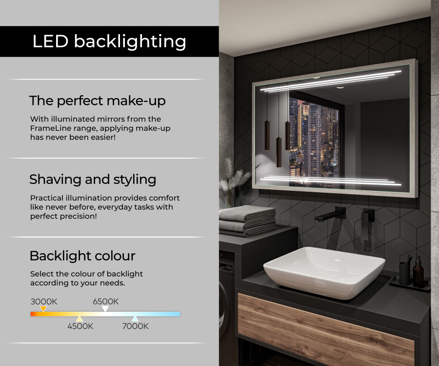 Artforma Rectangular Bathroom Mirror With LED Light FrameLine L75