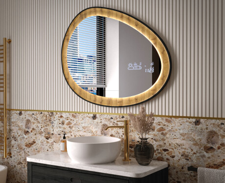 Irregular mirror in an oak frame with LED lighting #9