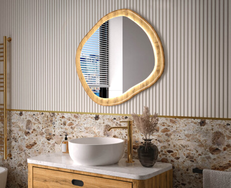 Decorative mirror in an oak frame with LED lighting