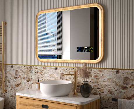 Rounded mirror in an oak frame with LED lighting #9