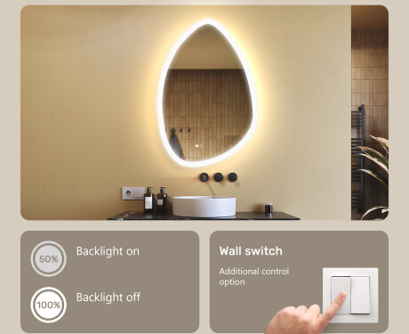 Irregular‑shaped mirror with lighting, 64×94 cm, dual color, touch switch, heating mat #4