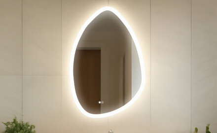 Irregular‑shaped mirror with lighting, 64×94 cm, dual color, touch switch, heating mat