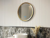Round mirror in a metal frame with LED lighting