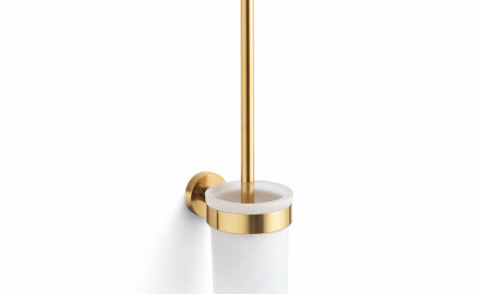 CLASSIC – Wall-mounted toilet brush / frosted glass holder / glossy gold