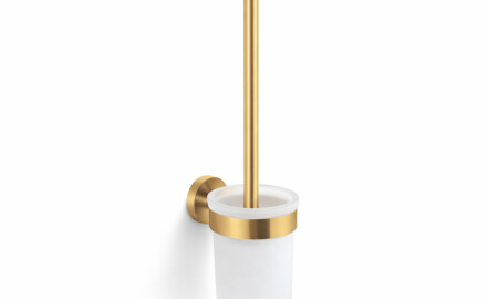 CLASSIC – Wall-mounted toilet brush / frosted glass holder / brushed gold