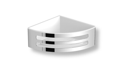 Corner basket 16x16x6 / polished steel / white plastic insert