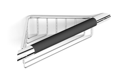 Corner basket / chrome / with a black non-slip handle